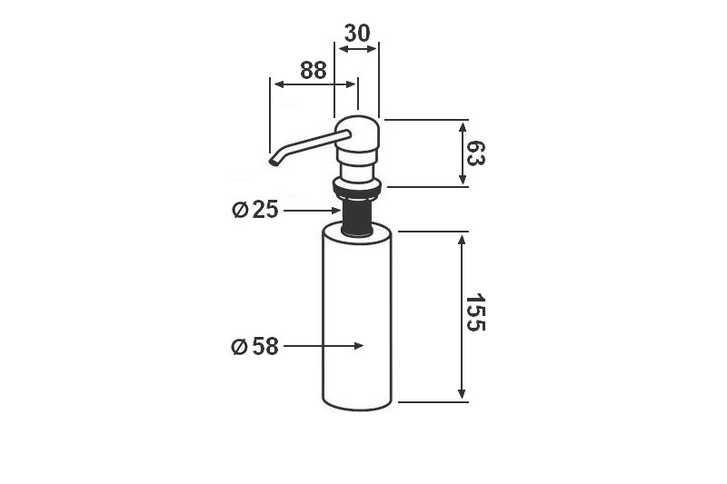 Vestavěný dávkovač mýdla či saponátu v barvě CHROMU pro dřezy a umyvadla 400 ml