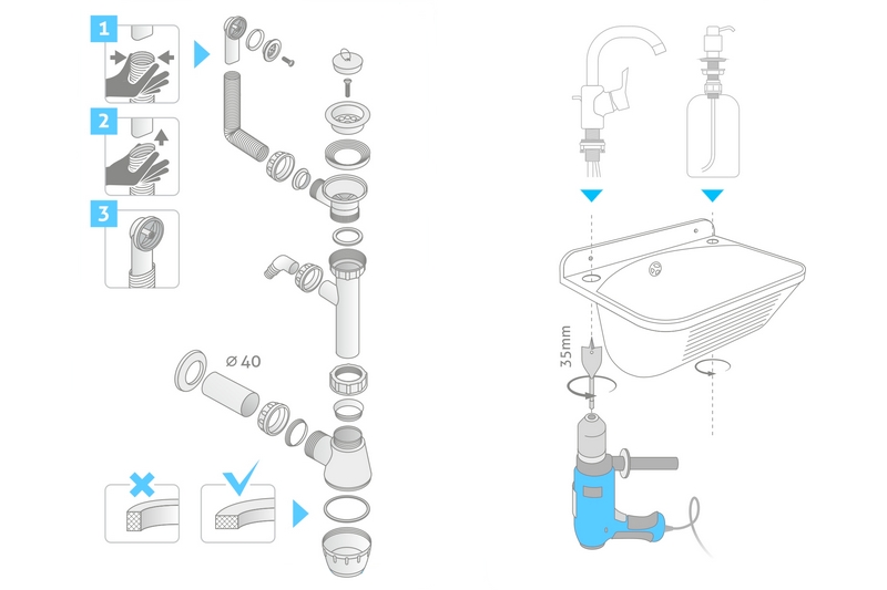 Technický dřez KLASIK 46 cm ŠEDÝ polypropylen + sifon a montážní sada
