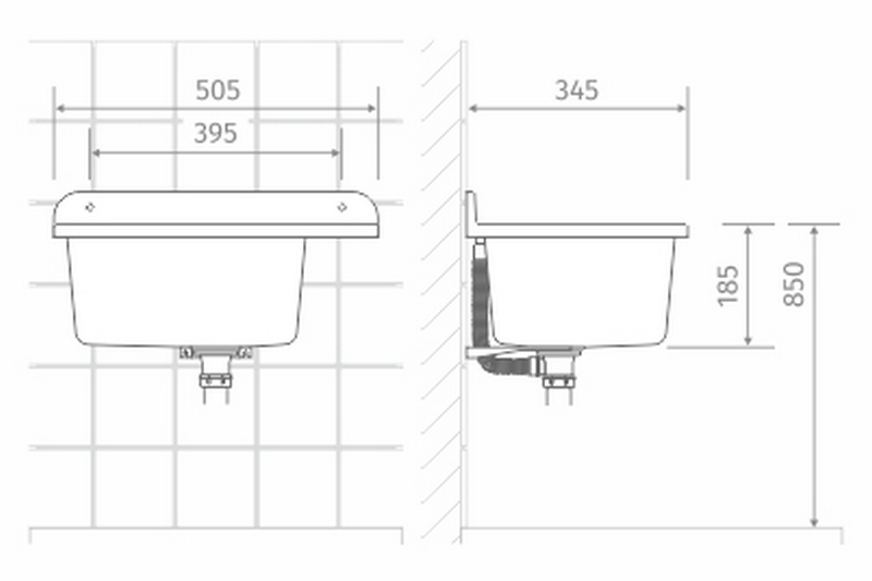 Technický dřez PRAKTIK 50 cm ŠEDÝ polypropylen + sifon a montážní sada