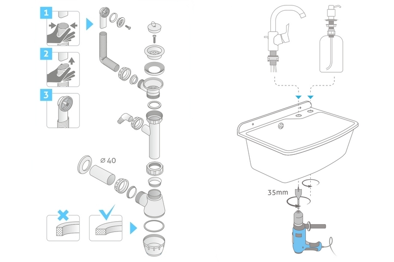 Technický dřez XXL 61 cm ŠEDÝ polypropylen + sifon a montážní sada