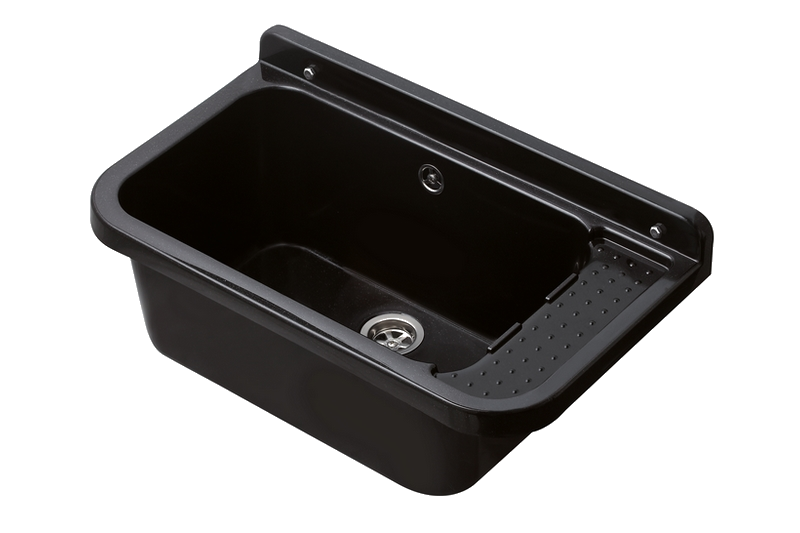 Technický dřez 60 cm ČERNÝ z polypropylenu + sifon a montážní příslušenství