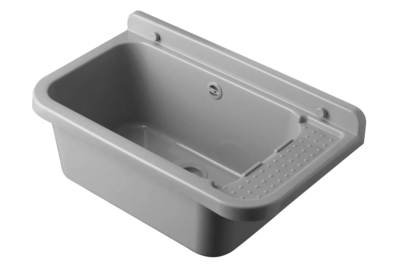 Technický dřez 60 cm ŠEDÝ z polypropylenu + sifon a montážní příslušenství