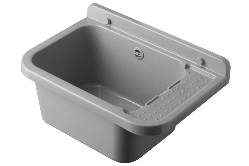 Technický dřez 50 cm ŠEDÝ z polypropylenu + sifon a montážní příslušenství