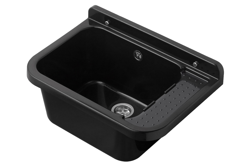 Technický dřez 50 cm ČERNÝ z polypropylenu + sifon a montážní příslušenství