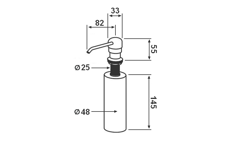 Vestavěný NEREZ dávkovač mýdla či saponátu pro dřezy a umyvadla 250 ml