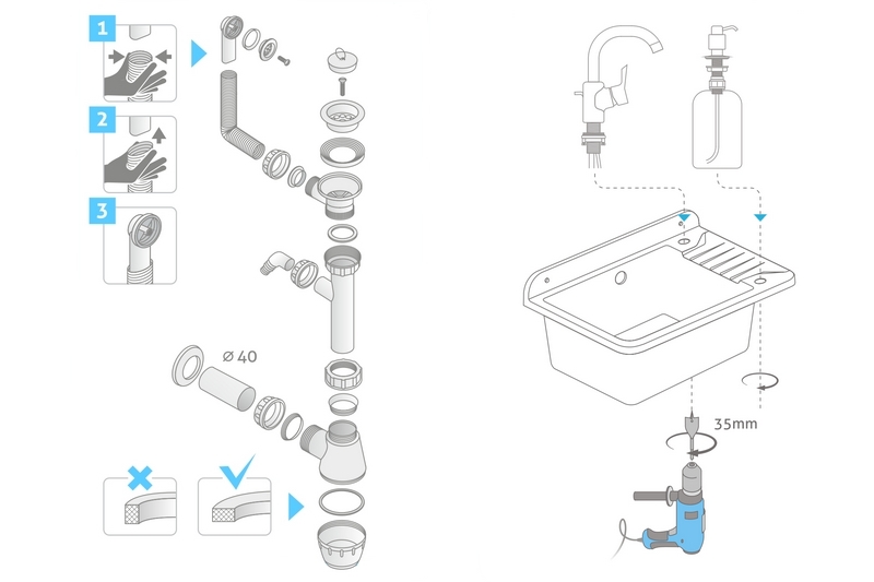 Technický dřez PRAKTIK 50 cm BÍLÝ polypropylen + sifon a montážní sada